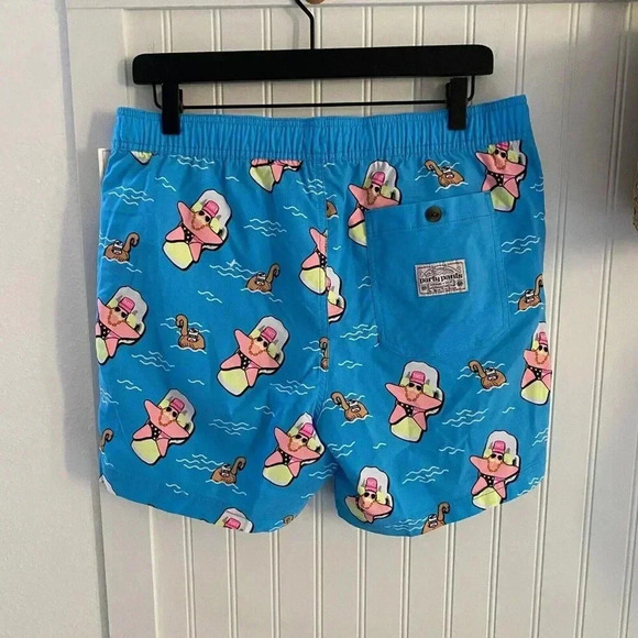 Party Pants Men’s Neon Blue Super Star Fish Swim Trunks Board Shorts Medium - Picture 7 of 12